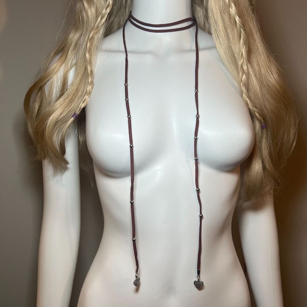 Brown Cord Wrap Choker Lariat Necklace 70" Western Boho Y2K Festival Fairy Indie